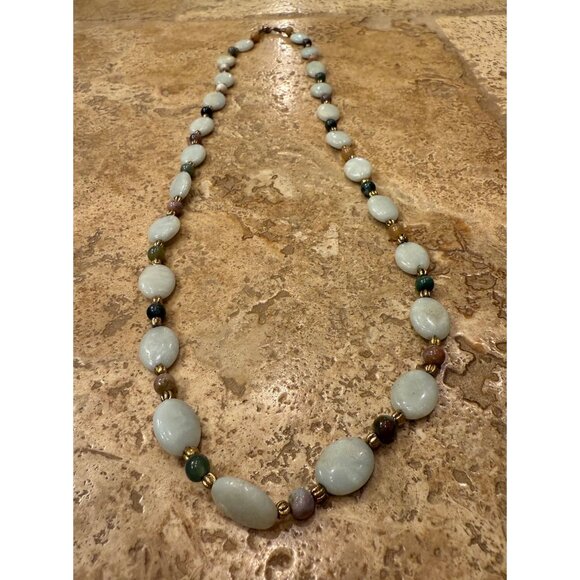 Aquamarine & Mixed Glass Beads Necklace With Gold-Tone Accents - Picture 4 of 5